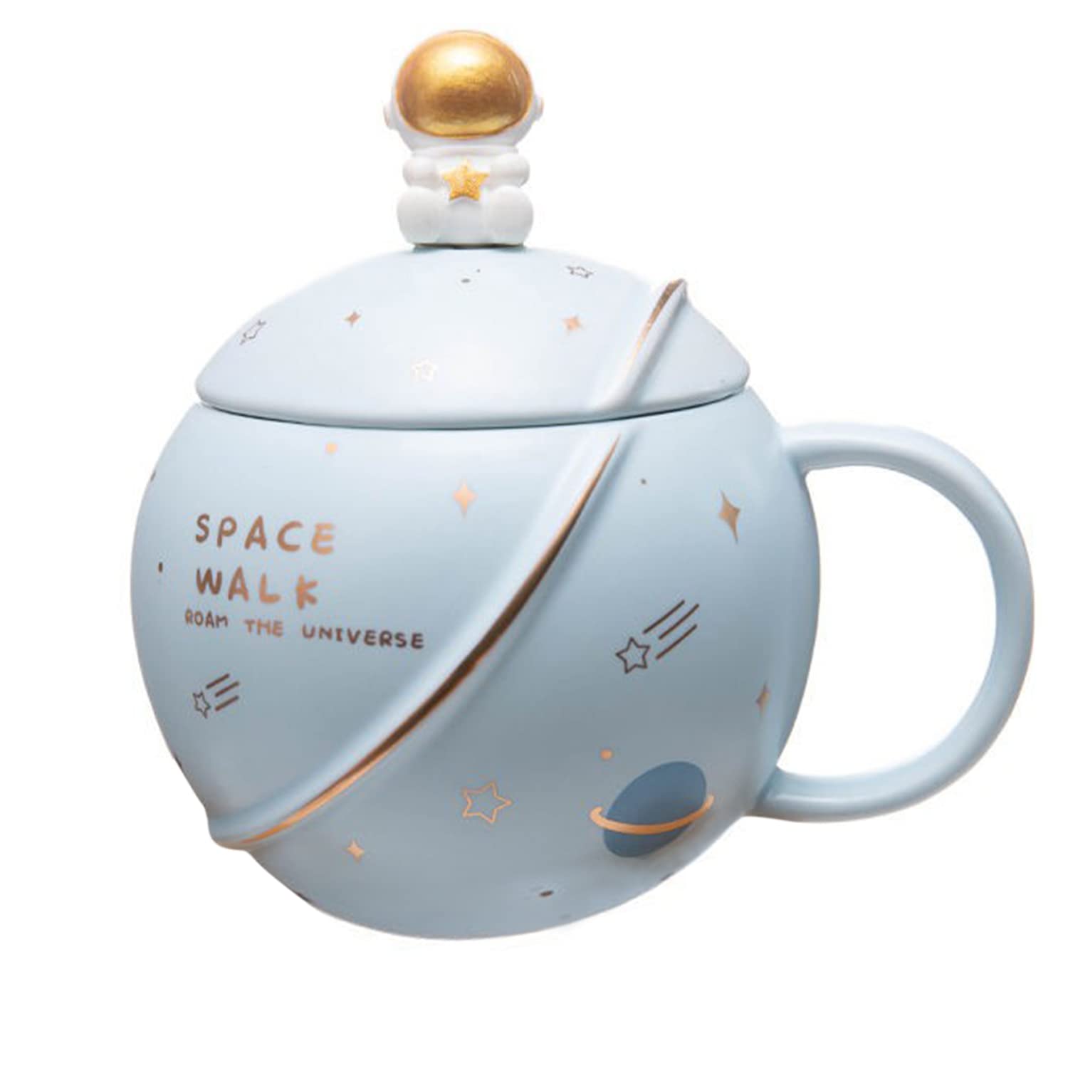 Hekki - Set: Space Themed Ceramic Mug + Lid + Astronaut Spoon