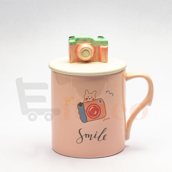 Camera Coffee Mug with Lid- Pink Mug